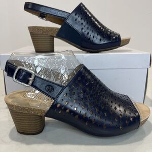 Josef Seibel NEW Comfort Sandals Open Toe Slingback Heel Navy Leather EU37 US6